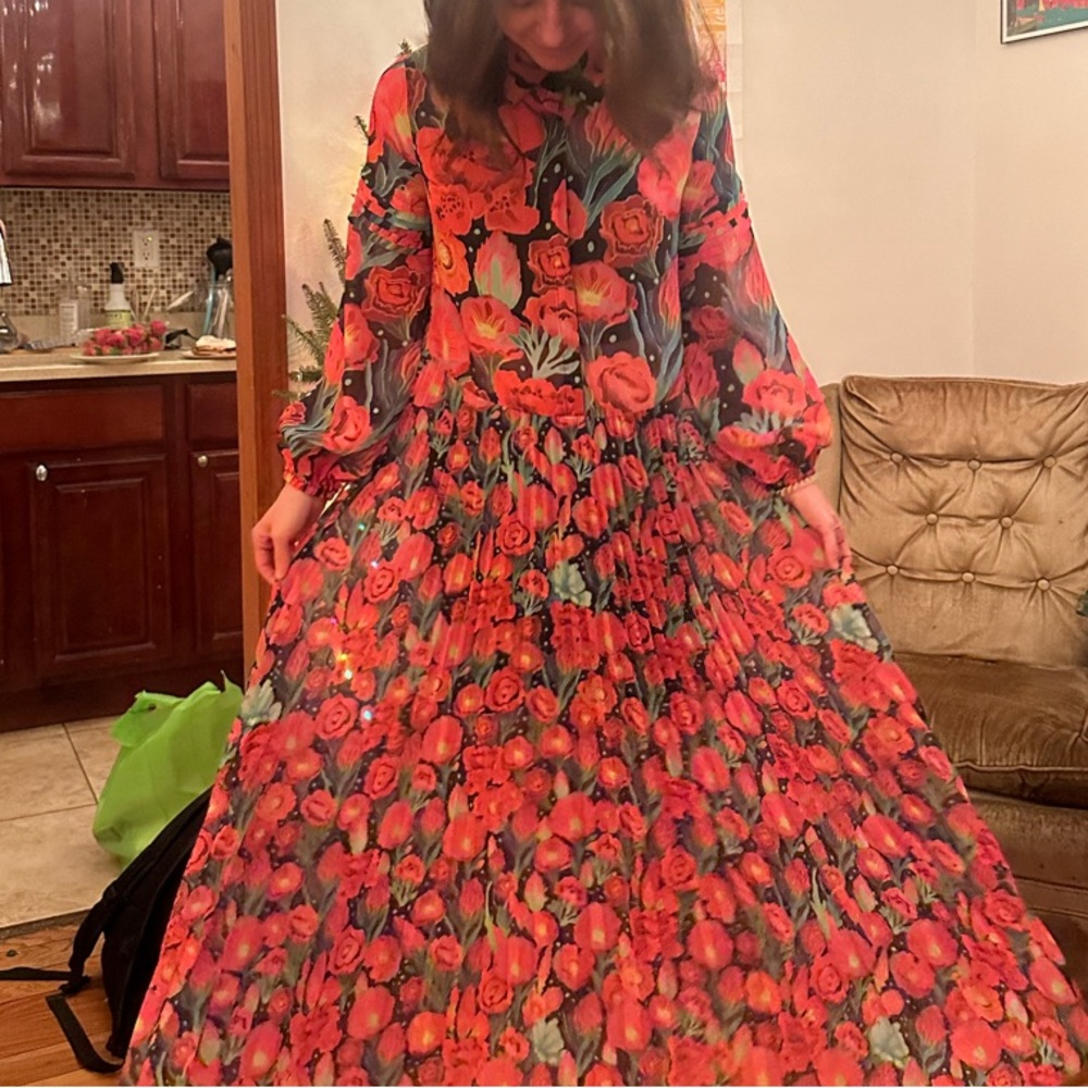 Floral Red and Green Maxi Dress